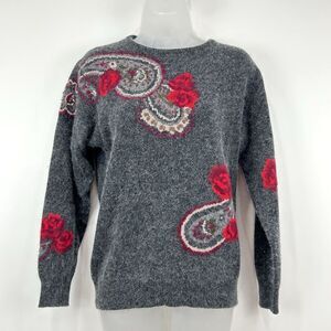 JH Collectibles‎ Sweater Womens M Gray Paisley Rose VTG Angora Lambswool Bubble